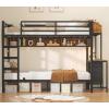 imageVIAGDO Bunk Bed Twin Over Twin with Charging Station and LED Lights Heavy Duty Metal Bunk Bed with Desk and 3 Storage Drawers Utility Storage Shelf and Boxes No Box Spring Needed BlackBlack