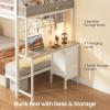 imageVIAGDO Bunk Bed Twin Over Twin with Charging Station and LED Lights Heavy Duty Metal Bunk Bed with Desk and 3 Storage Drawers Utility Storage Shelf and Boxes No Box Spring Needed BlackWhite