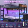 imageVIAGDO Bunk Bed Twin Over Twin with Charging Station and LED Lights Heavy Duty Metal Bunk Bed with Desk and 3 Storage Drawers Utility Storage Shelf and Boxes No Box Spring Needed BlackBlack