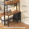 imageVIAGDO Bunk Bed Twin Over Twin with Charging Station and LED Lights Heavy Duty Metal Bunk Bed with Desk and 3 Storage Drawers Utility Storage Shelf and Boxes No Box Spring Needed BlackBlack