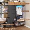 imageVIAGDO Bunk Bed Twin Over Twin with Hall Tree Charging Station and LED Lights LShaped Bunk Bed with Desk 5 Storage Drawers Twin Bunk Beds with Guardrail ampamp Stairs No Box Spring Needed WhiteBlack