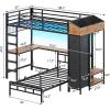 imageVIAGDO Bunk Bed Twin Over Twin with Hall Tree Charging Station and LED Lights LShaped Bunk Bed with Desk 5 Storage Drawers Twin Bunk Beds with Guardrail ampamp Stairs No Box Spring Needed WhiteBlack