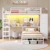 imageVIAGDO Bunk Bed Twin Over Twin with Hall Tree Charging Station and LED Lights LShaped Bunk Bed with Desk 5 Storage Drawers Twin Bunk Beds with Guardrail ampamp Stairs No Box Spring Needed WhiteWhite