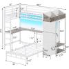 imageVIAGDO Bunk Bed Twin Over Twin with Hall Tree Charging Station and LED Lights LShaped Bunk Bed with Desk 5 Storage Drawers Twin Bunk Beds with Guardrail ampamp Stairs No Box Spring Needed WhiteWhite
