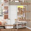 imageVIAGDO Bunk Bed Twin Over Twin with Hall Tree Charging Station and LED Lights LShaped Bunk Bed with Desk 5 Storage Drawers Twin Bunk Beds with Guardrail ampamp Stairs No Box Spring Needed WhiteWhite