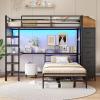 imageVIAGDO Bunk Bed Twin Over Twin with Hall Tree Charging Station and LED Lights LShaped Bunk Bed with Desk 5 Storage Drawers Twin Bunk Beds with Guardrail ampamp Stairs No Box Spring Needed WhiteBlack