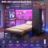 imageVIAGDO Bunk Bed Twin Over Twin with Hall Tree Charging Station and LED Lights LShaped Bunk Bed with Desk 5 Storage Drawers Twin Bunk Beds with Guardrail ampamp Stairs No Box Spring Needed WhiteBlack