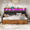 imageVIAGDO Daybed with 2 Drawers Twin Day Bed with Upholstered Headboard and Charging Station Metal Day Bed Frame with Storage and LED Lights Twin Daybed for Living Room Bedroom Guest Room WhiteBlack