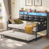 imageVIAGDO Daybed with 2 Drawers Twin Day Bed with Upholstered Headboard and Charging Station Metal Day Bed Frame with Storage and LED Lights Twin Daybed for Living Room Bedroom Guest Room WhiteBlack