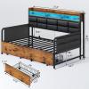 imageVIAGDO Daybed with 2 Drawers Twin Day Bed with Upholstered Headboard and Charging Station Metal Day Bed Frame with Storage and LED Lights Twin Daybed for Living Room Bedroom Guest Room WhiteBlack