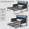 imageVIAGDO Daybed with 2 Drawers Twin Day Bed with Upholstered Headboard and Charging Station Metal Day Bed Frame with Storage and LED Lights Twin Daybed for Living Room Bedroom Guest Room WhiteBlack