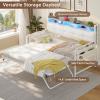 imageVIAGDO Daybed with 2 Drawers Twin Day Bed with Upholstered Headboard and Charging Station Metal Day Bed Frame with Storage and LED Lights Twin Daybed for Living Room Bedroom Guest Room WhiteWhite