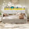 imageVIAGDO Daybed with 2 Drawers Twin Day Bed with Upholstered Headboard and Charging Station Metal Day Bed Frame with Storage and LED Lights Twin Daybed for Living Room Bedroom Guest Room WhiteWhite