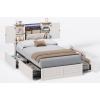 imageVIAGDO Farmhouse Full Size Bed Frame with Headboard and Double Barn Door Storage Cabinets Rustic Wooden Bed Frame Full with Charging Station 4 Drawers and LED Lights No Box Spring Needed BrownWhite