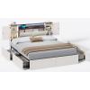 imageVIAGDO Farmhouse Full Size Bed Frame with Headboard and Double Barn Door Storage Cabinets Rustic Wooden Bed Frame Full with Charging Station 4 Drawers and LED Lights No Box Spring Needed BrownWhite