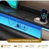 imageVIAGDO Full Size Bed Frame with Storage Headboard and Charging Station Leather Upholstered Bed Frame Full Size with 4 Drawers and LED Lights Type C and USB No Box Spring Needed BlackBlack