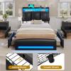 imageVIAGDO Full Size Bed Frame with Storage Headboard and Charging Station Leather Upholstered Bed Frame Full Size with 4 Drawers and LED Lights Type C and USB No Box Spring Needed BlackBlack