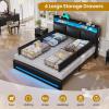 imageVIAGDO Full Size Bed Frame with Storage Headboard and Charging Station Leather Upholstered Bed Frame Full Size with 4 Drawers and LED Lights Type C and USB No Box Spring Needed BlackBlack