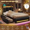 imageVIAGDO Full Size Bed Frame with Storage Headboard and Charging Station Leather Upholstered Bed Frame Full Size with 4 Drawers and LED Lights Type C and USB No Box Spring Needed BlackBlack