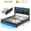 imageVIAGDO Full Size Bed Frame with Storage Headboard and Charging Station Leather Upholstered Bed Frame Full Size with 4 Drawers and LED Lights Type C and USB No Box Spring Needed BlackBlack