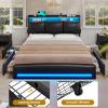 imageVIAGDO Full Size Bed Frame with Storage Headboard and Charging Station Leather Upholstered Bed Frame Full Size with 4 Drawers and LED Lights Type C and USB No Box Spring Needed BlackBlack