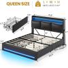 imageVIAGDO Full Size Bed Frame with Storage Headboard and Charging Station Leather Upholstered Bed Frame Full Size with 4 Drawers and LED Lights Type C and USB No Box Spring Needed BlackBlack