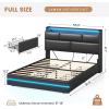 imageVIAGDO Full Size Bed Frame with Storage Headboard and LED Lights Leather Upholstered Full Size Platform Bed Frame with Charging Station and 4 Drawers LED Bed Frame Full No Box Spring Needed BlackFull