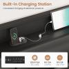 imageVIAGDO Full Size Bed Frame with Storage Headboard and LED Lights Leather Upholstered Full Size Platform Bed Frame with Charging Station and 4 Drawers LED Bed Frame Full No Box Spring Needed BlackTwin
