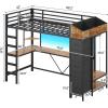 imageVIAGDO Loft Bed Twin Size with Hall Tree Charging Station and LED Lights Twin Loft Bed with LShaped Desk 5 Storage Drawers Heavy Duty Twin Size Bed with Stairs No Box Spring Needed WhiteBlack