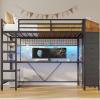 imageVIAGDO Loft Bed Twin Size with Hall Tree Charging Station and LED Lights Twin Loft Bed with LShaped Desk 5 Storage Drawers Heavy Duty Twin Size Bed with Stairs No Box Spring Needed WhiteBlack