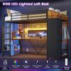 imageVIAGDO Loft Bed Twin Size with Hall Tree Charging Station and LED Lights Twin Loft Bed with LShaped Desk 5 Storage Drawers Heavy Duty Twin Size Bed with Stairs No Box Spring Needed WhiteBlack