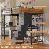 imageVIAGDO Loft Bed Twin Size with Hall Tree Charging Station and LED Lights Twin Loft Bed with LShaped Desk 5 Storage Drawers Heavy Duty Twin Size Bed with Stairs No Box Spring Needed WhiteBlack