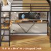 imageVIAGDO Loft Bed Twin Size with Hall Tree Charging Station and LED Lights Twin Loft Bed with LShaped Desk 5 Storage Drawers Heavy Duty Twin Size Bed with Stairs No Box Spring Needed WhiteBlack