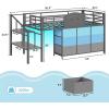 imageVIAGDO Low Loft Bed Twin Size with 9 Storage Drawers and LED Lights Metal Twin Loft Bed with Stairway Shelf Storage Low Loft Bed with Safety Guardrail and UnderBed Hideaway for Kids GreyGrey