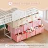 imageVIAGDO Low Loft Bed Twin Size with 9 Storage Drawers and LED Lights Metal Twin Loft Bed with Stairway Shelf Storage Low Loft Bed with Safety Guardrail and UnderBed Hideaway for Kids GreyWhite