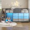 imageVIAGDO Low Loft Bed Twin Size with 9 Storage Drawers and LED Lights Metal Twin Loft Bed with Stairway Shelf Storage Low Loft Bed with Safety Guardrail and UnderBed Hideaway for Kids GreyGrey