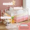 imageVIAGDO Low Loft Bed Twin Size with 9 Storage Drawers and LED Lights Metal Twin Loft Bed with Stairway Shelf Storage Low Loft Bed with Safety Guardrail and UnderBed Hideaway for Kids GreyWhite
