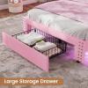 imageVIAGDO Pink Twin Bed Frames with LED Lights Upholstered Platform Bed Frame Twin Size with Storage Headboard and Charging Station LED Twin Bed Frame No Box Spring NeededPink