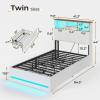 imageVIAGDO Queen Bed Frame with Bookcase Headboard Wooden Bed Frame Queen Size with Charging Station 4 Storage Drawers and LED Lights with TypeC and USB No Box Spring Needed WhiteWhite