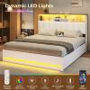 imageVIAGDO Queen Bed Frame with Bookcase Headboard Wooden Bed Frame Queen Size with Charging Station 4 Storage Drawers and LED Lights with TypeC and USB No Box Spring Needed WhiteWhite