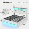 imageVIAGDO Queen Bed Frame with Bookcase Headboard Wooden Bed Frame Queen Size with Charging Station 4 Storage Drawers and LED Lights with TypeC and USB No Box Spring Needed WhiteWhite
