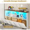 imageVIAGDO Queen Bed Frame with Bookcase Headboard Wooden Bed Frame Queen Size with Charging Station 4 Storage Drawers and LED Lights with TypeC and USB No Box Spring Needed WhiteWhite