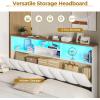 imageVIAGDO Queen Bed Frame with Bookcase Headboard Wooden Bed Frame Queen Size with Charging Station 4 Storage Drawers and LED Lights with TypeC and USB No Box Spring Needed WhiteWhite