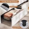 imageVIAGDO Queen Bed Frame with Bookcase Headboard and Storage Upholstered Platform Bed Frame Queen Size with Charging Station 4 Drawers and LED Lights Heavy Duty No Box Spring Needed BlackWhite