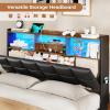 imageVIAGDO Queen Bed Frame with Bookcase Headboard and Storage Upholstered Platform Bed Frame Queen Size with Charging Station 4 Drawers and LED Lights Heavy Duty No Box Spring Needed BlackBlack