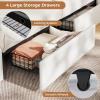 imageVIAGDO Queen Bed Frame with Bookcase Headboard and Storage Upholstered Platform Bed Frame Queen Size with Charging Station 4 Drawers and LED Lights Heavy Duty No Box Spring Needed BlackWhite