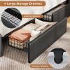 imageVIAGDO Queen Bed Frame with Bookcase Headboard and Storage Upholstered Platform Bed Frame Queen Size with Charging Station 4 Drawers and LED Lights Heavy Duty No Box Spring Needed BlackBlack