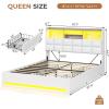 imageVIAGDO Queen Bed Frame with Bookcase Headboard and Storage Upholstered Platform Bed Frame Queen Size with Charging Station 4 Drawers and LED Lights Heavy Duty No Box Spring Needed BlackWhite