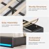 imageVIAGDO Queen Bed Frame with Bookcase Headboard and Storage Upholstered Platform Bed Frame Queen Size with Charging Station 4 Drawers and LED Lights Heavy Duty No Box Spring Needed BlackBlack