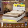 imageVIAGDO Queen Bed Frame with Bookcase Headboard and Storage Upholstered Platform Bed Frame Queen Size with Charging Station 4 Drawers and LED Lights Heavy Duty No Box Spring Needed BlackWhite